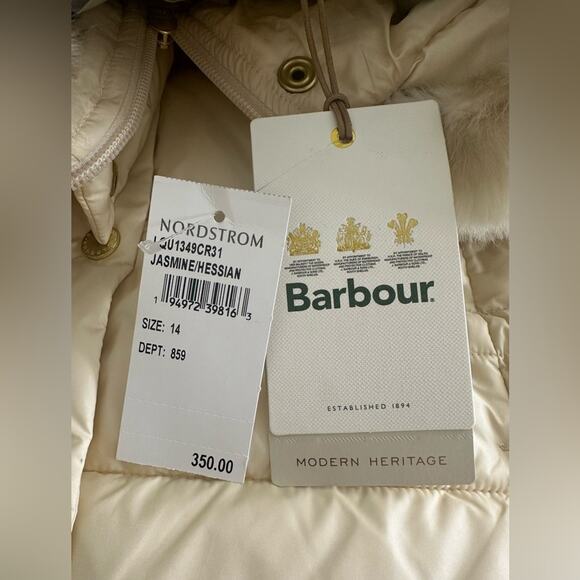NWT Barbour Jacket Coat Fortmartine Quilt Fur Cream Size 14 - Picture 10 of 10